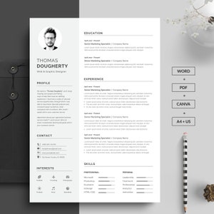 Resume Template Modern & Professional Resume Template for Word and Canva CV Resume Cover Letter Free Resume Writing Guide image 1