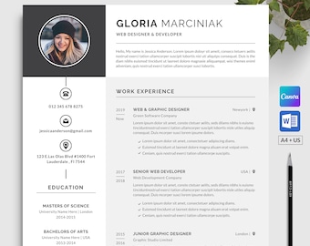 Professional Resume Template for Word and Canva | Modern CV Design + Free Resume Guide | Minimalist Resume