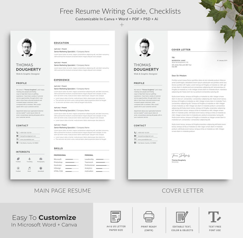 Resume Template Modern & Professional Resume Template for Word and Canva CV Resume Cover Letter Free Resume Writing Guide image 5