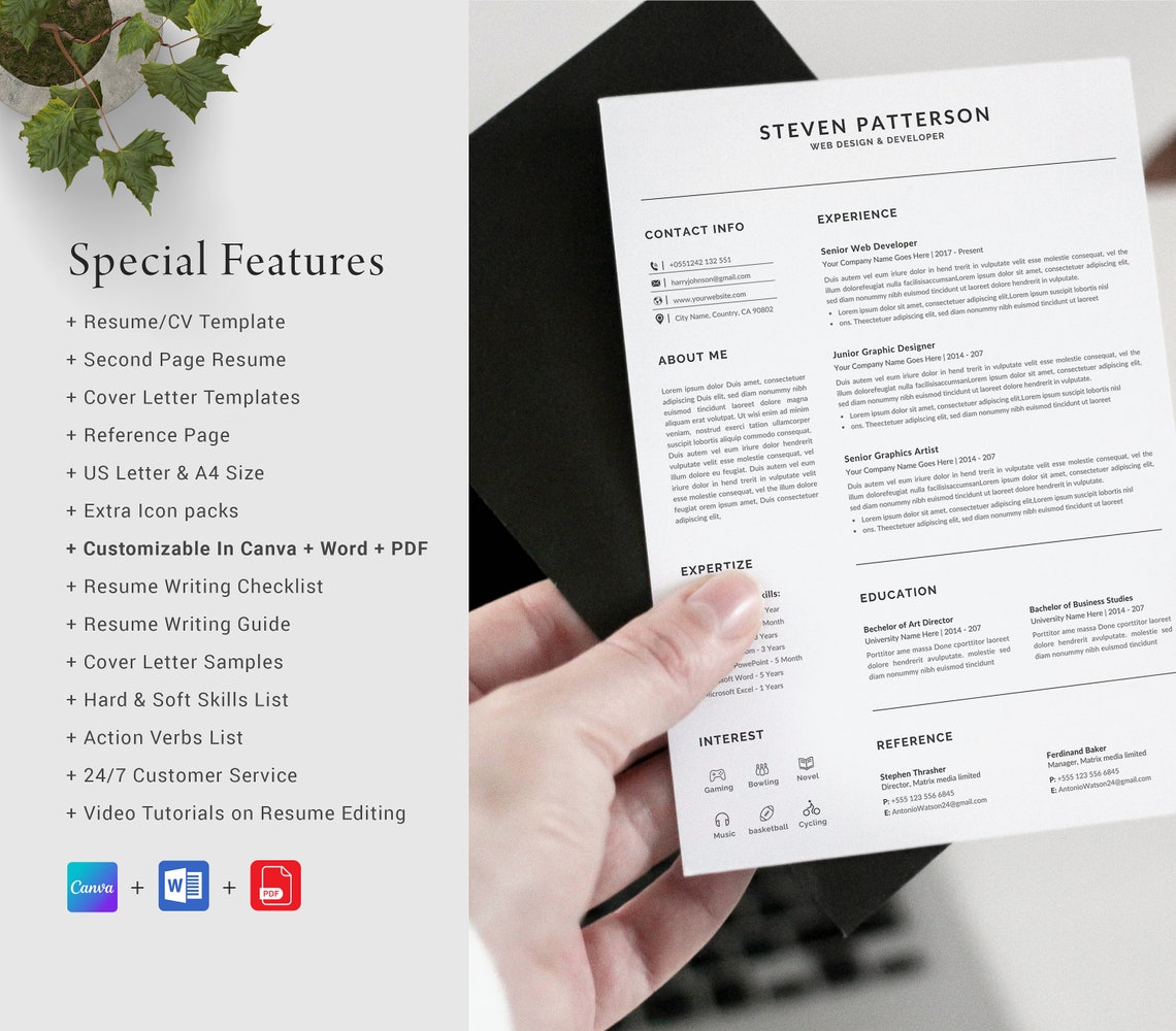 Canva Resume Template Modern & Professional Resume Template - Etsy