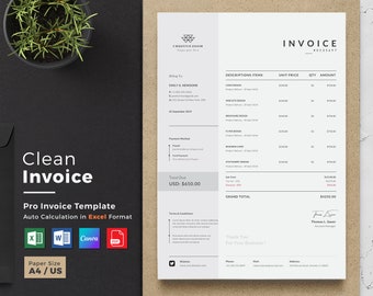 Invoice Template | Business Invoice | Receipt | Printable Invoice | Word Invoice | Printable Receipt | Excel Invoice | digital download