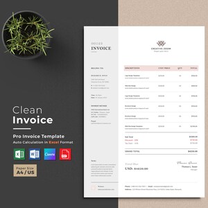 Plantilla de factura / Funciones de cálculo automático de MS Excel / Factura comercial / Recibo / Factura imprimible / Membrete / Factura en Word