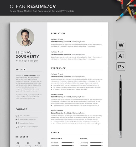 Resume Template Modern Professional Resume Template For Etsy