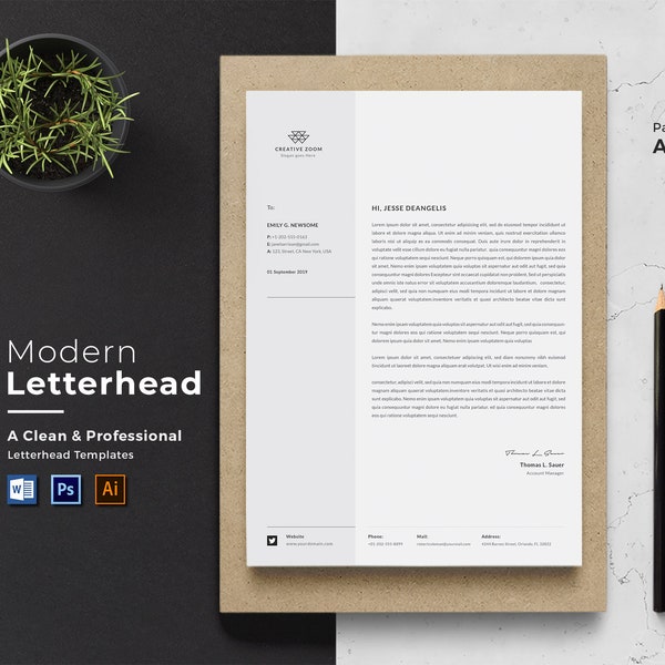 Letterhead Template |  Business Letterhead |  Corporate Letterhead | Word Letterhead |  Letterhead Design | Editable | Printable