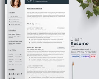 Professional Resume Template | Minimalist Resume | Clean Modern CV + Cover Letter Template for Word and Canva| Free Resume Writing Guide