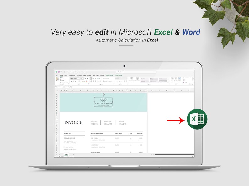 Invoice Template | Receipt | MS Word | Excel Auto Calculation | Bill ...