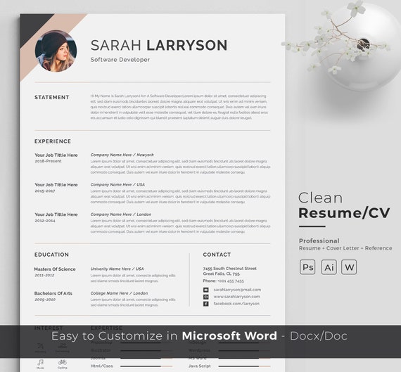 resume template professional resume cv template modern resume resume resume template word creative resume cv resume design etsy modern resume template
