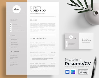 Professional Resume Template for Microsoft Word and Canva | ATS-Friendly | Modern Minimalist Design | Simple CV Format + Business Card