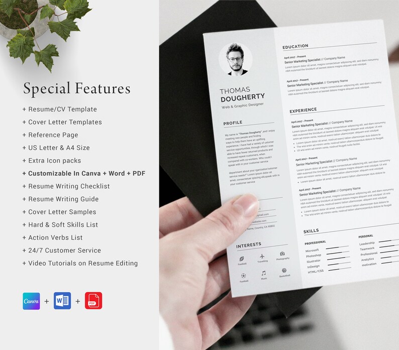 Resume Template Modern & Professional Resume Template for Word and Canva CV Resume Cover Letter Free Resume Writing Guide image 4