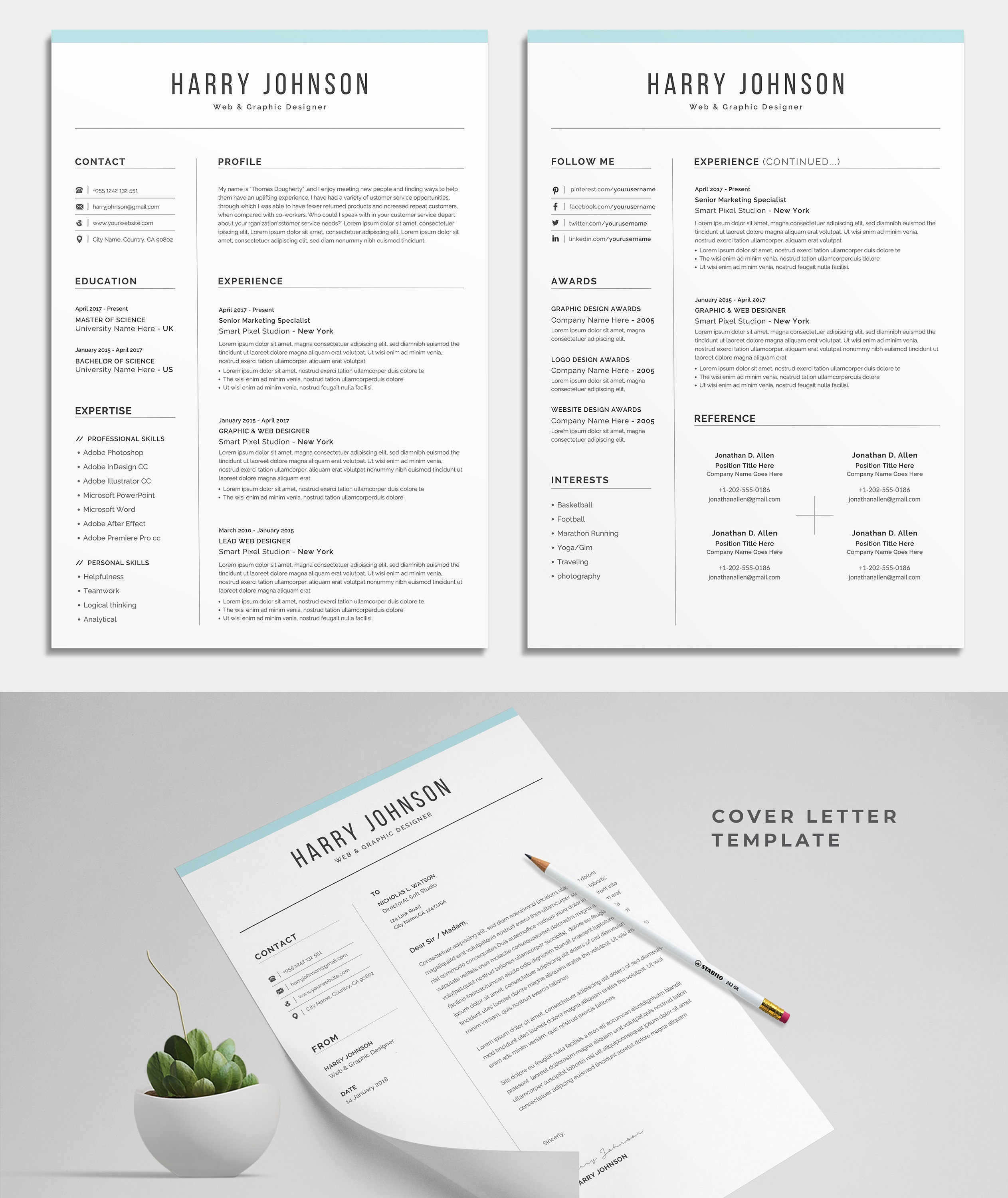 Resume Template Modern & Professional Resume Template for Word and ...