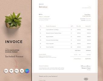 Invoice Template | Estimate | Quotation | Receipt | Printable Invoice | Word Invoice | Stationery | Excel Invoice | digital download