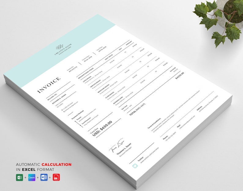 Invoice Template | Receipt | MS Word | Excel Auto Calculation | Bill ...