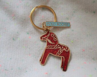 Dala horse Sweden inspired enamel keychain