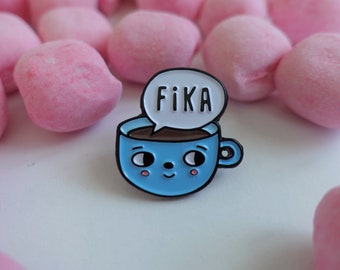 Blue Fika Sweden inspired enamel pin