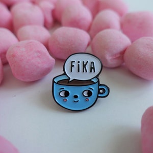 Blue Fika Sweden inspired enamel pin