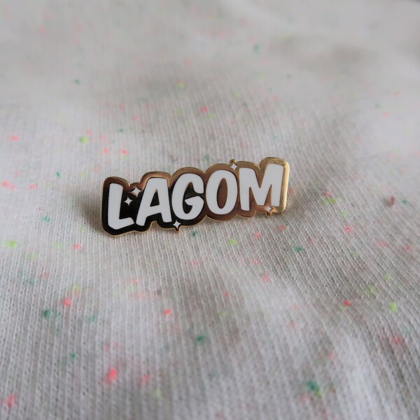 White Lagom Sueco inspirado pasador de esmalte