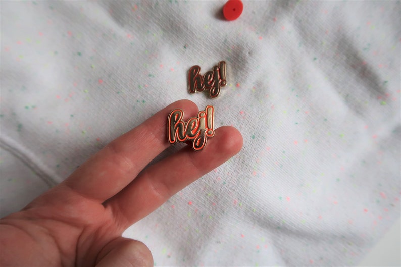 Hej in red Sweden inspired enamel pin image 2