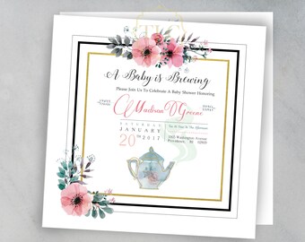 Baby Is Brewing. Tea Party. Baby Shower Invitation. Digital File