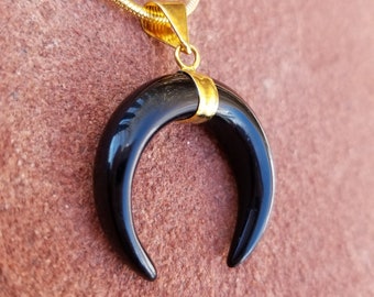 Black Agate Crescent Pendant