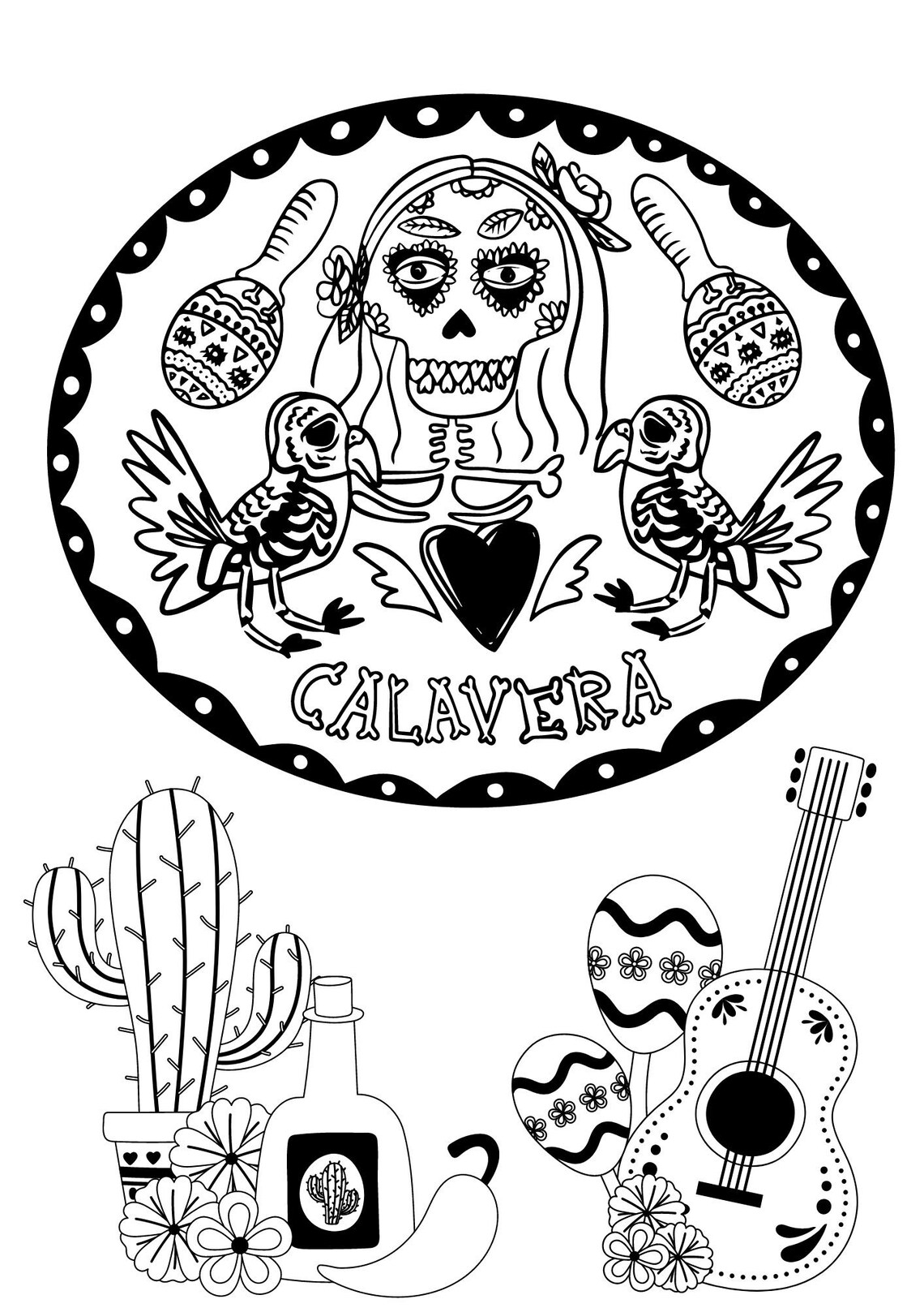 Dia De Muertos Colouring Pages Printable Diy Craft - Etsy