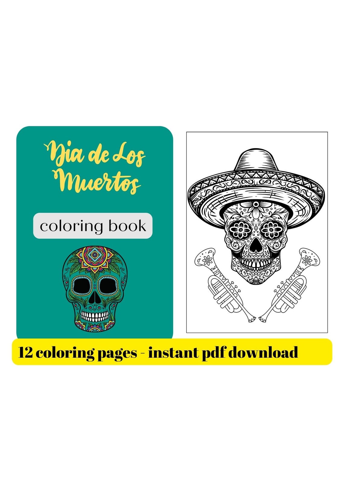Dia De Muertos Colouring Pages Printable Diy Craft - Etsy