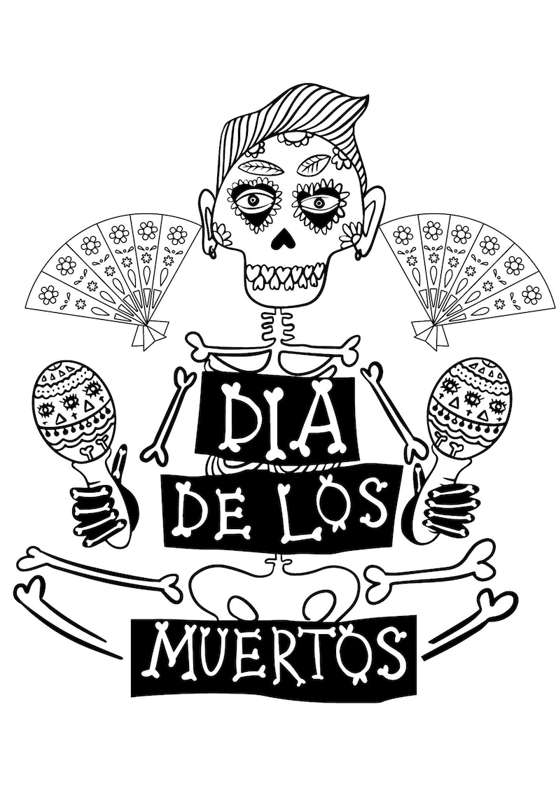 Dia De Muertos Colouring Pages Printable Diy Craft - Etsy