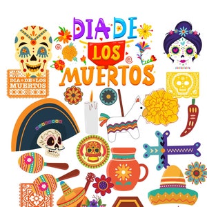 Decoración del Día de Muertos SET 12 páginas - fácil DIY imprimible DINA4- haz tu propia decoración de fiesta de Halloween - descarga digital