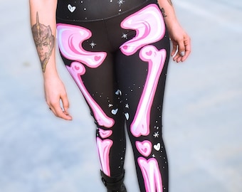 Adorabones Pink & Black Leggings (Standard and PLUS sizes)