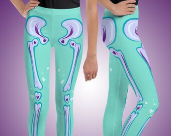 Teal & Lavender Adorabones Skeleton Kids Leggings