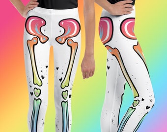 White & Rainbow Adorabones Skeleton Kids Leggings