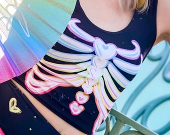 Adorabones Crop Top Black Rainbow