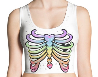 Adorabones Crop Top White Rainbow