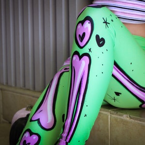 Adorabones Green & Pink Leggings (Standard and PLUS sizes)