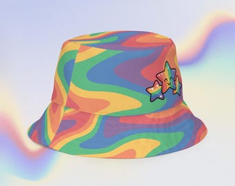 Cappello da pescatore reversibile arcobaleno LGBTQ