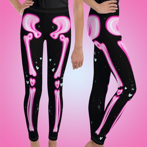 Pink & Black Adorabones Skeleton Kids Leggings 