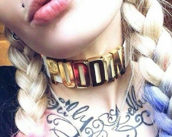 Custom Thick Collar Choker Personalised with 35mm letters BDSM/DDLG Cosplay Choker Words Princess, Puddin, Baby, Daddy up to 8 letters.