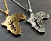 Africa Necklace Pendant Map Tree of Life Stainless Steel Gold Silver Jamaica Caribbean African Continent Love Travel Charm Ethnic Reggae