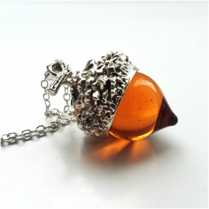 Vintage Amber Acorn Glass Necklace Pendant Silver Oak Autumn | Etsy