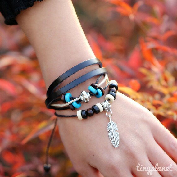 Horizon Women Bohemia Beaded Multilayer Handmade Leather Bracelet