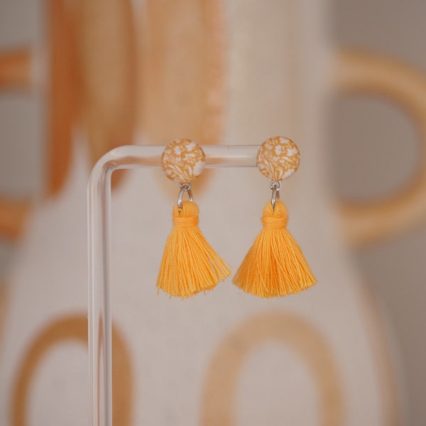 Golden Meadow Tassel Earrings, Yellow Earrings, Statement Earrings, Tassel Earrings, Dangly Earrings, Flower Earrings