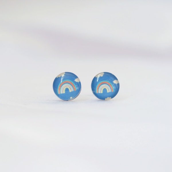 Sweet Blue Rainbow Earrings, Rainbow Earrings, Glass Earrings, Earth Earrings, Blue Earrings, Sky Earrings, Small Stud Earrings