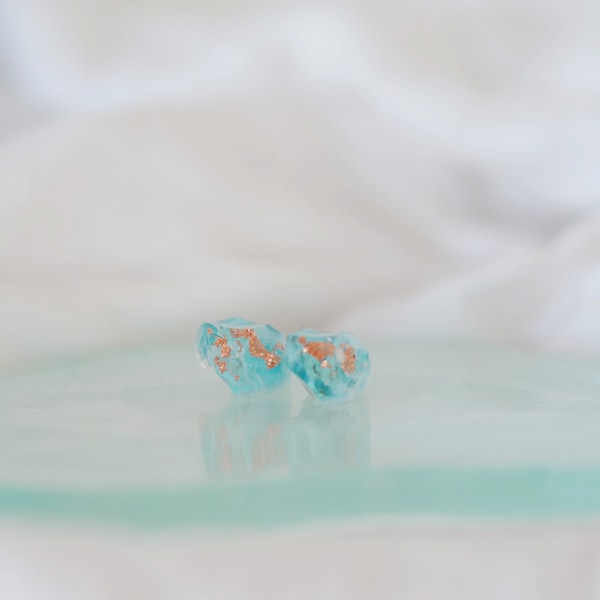Island Blue Crystal inspired Stud Earrings, Resin Earrings, Crystal Earrings, Statement Earrings, Handmade Earrings