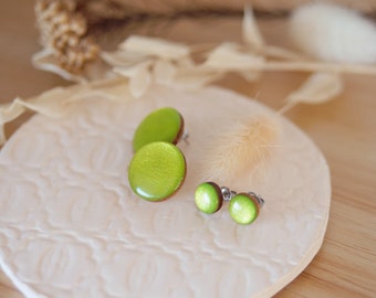 MAXI STUD Kiwi Green Shimmer Earrings, Green Earrings, Shimmer Earrings, Earrings for Girls, Statement Earrings, Stud Earrings