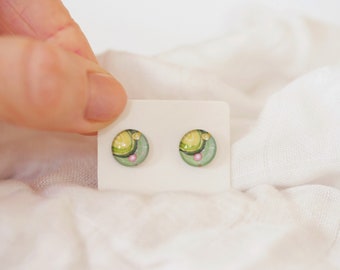 Green Galaxy Ink Earrings, Hypoallergenic Earrings, Surgical Steel Stud Earrings