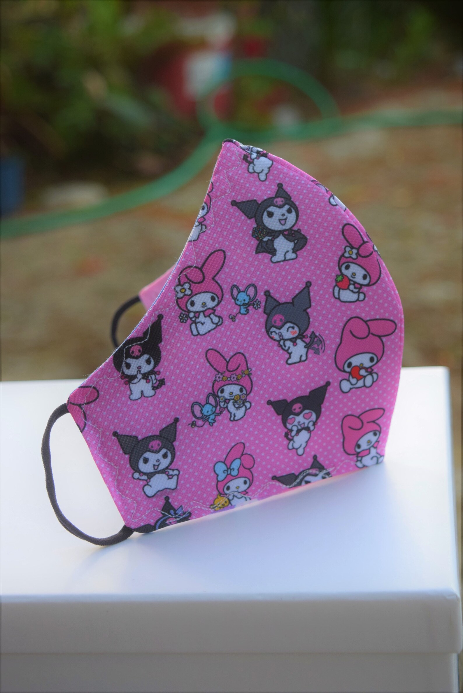 Kuromi face mask/my melody face cover/3 layer mask/pink face Etsy