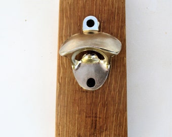 Wooden magnetic wall bottle opener recycling oak wine barrel