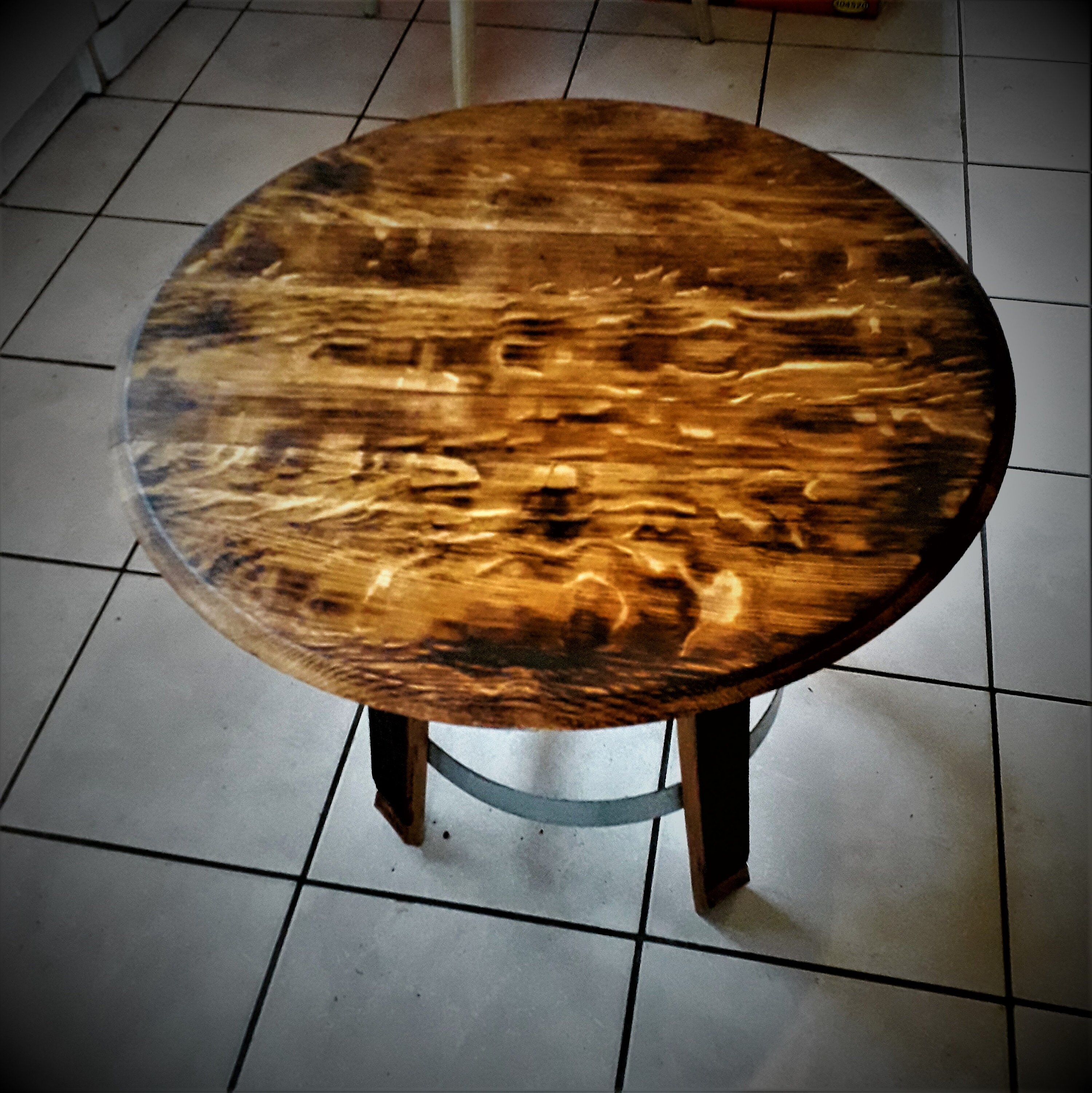 Table Basse , Hauteur 50 cm , Diametre 55 | Recyclage Douelles de Barrique Vin