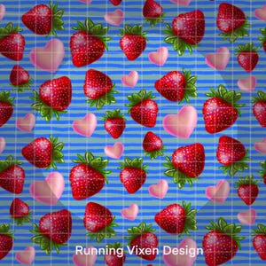 Gestreifte Erdbeeren und Herzen, Spaß Blau Streifen Digital Download, Dekorpapier