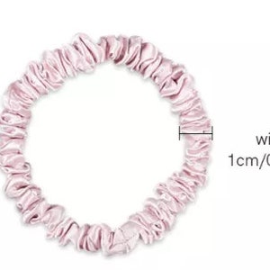 100% 19 MM Mulberry Silk Hair Scrunchie, Anti-breakage 1cm Skinnie Scrunchie Multiple colours Pink