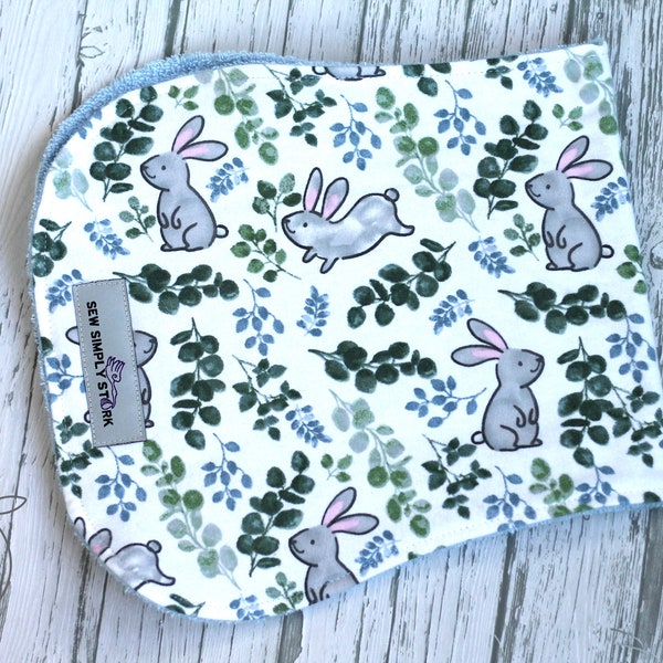 Bunny Burp Cloth | Bunny Theme Baby Gift | Bunny Nursery | Woodland Animals | Cottagecore Baby Burp Cloths | Eucalyptus | Burp Rag